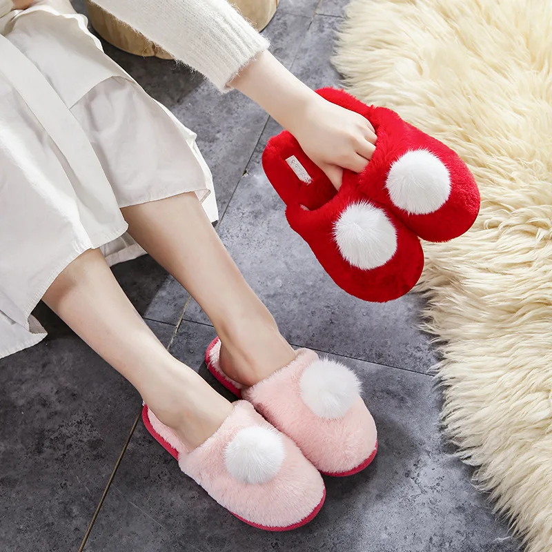 

Cotton Slippers Women's Winter Household Indoor Closed-toe Rabbit Plush Warm Cotton Slippers Cute Furry Ball Women's Plush Slipp