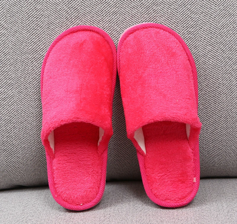 Plushrose Плюшевые хлопковые зимние шлепанцы для дома помещений; нескользящая теплая обувь из ЭВА; женская и мужская обувь для спальни; мягкие Тапочки - Цвет: Plushrose