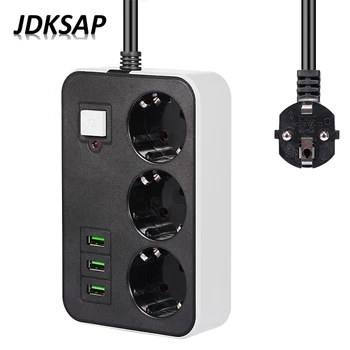 

2 Round Pin EU Plug Power Board Switch 1.8M 3M Universal Extension Cord Socket Surge Protector 3 USB Port Socket Network Filter