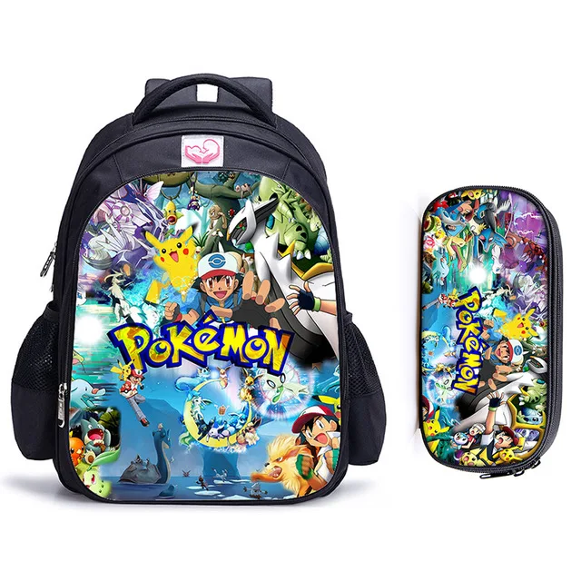 2 шт./компл. аниме рюкзак Pokemon Monster школьная сумка Ash Ketchum/Pikachu школьные сумки Девочки Мальчики портфель детский рюкзак для книг - Цвет: photo color