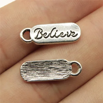 

Wholesale Jewelry Lots Antique Silver Color 20x6mm Believe Pendant Charm Handmade Jewelry 200 Pieces