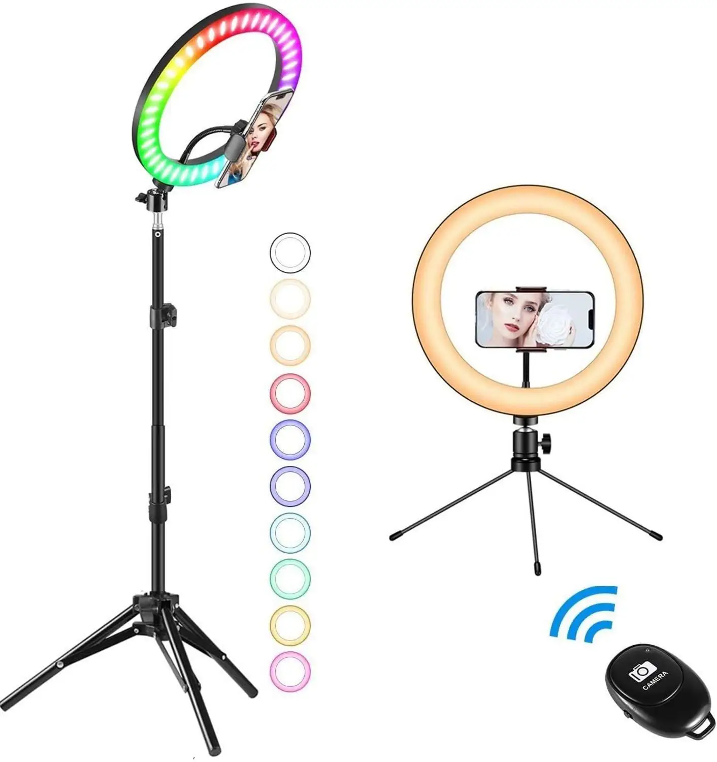 

10" LED Ring Light with Tripod Stand Selfie Ring Light RGB with Two Tripod Stand and Phone Holder for Makeup Video Photography