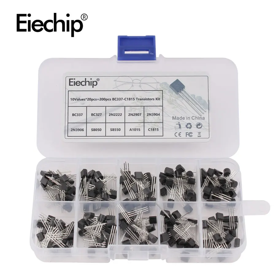200PCS Transistor BC327 BC337 2N2222 2N2907 2N3904 2N3906 S8050 S8550 A1015 C1815 10 Values Transistors kit TO-92 New Original