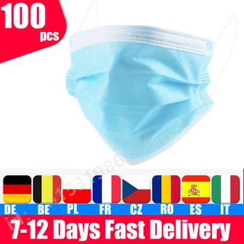 

20-200pcs Free shipping 3-layer Mask Face Mouth Masks Melt Blown Cloth Disposable Anti-Dust Masks Earloops Masks Fast shipping