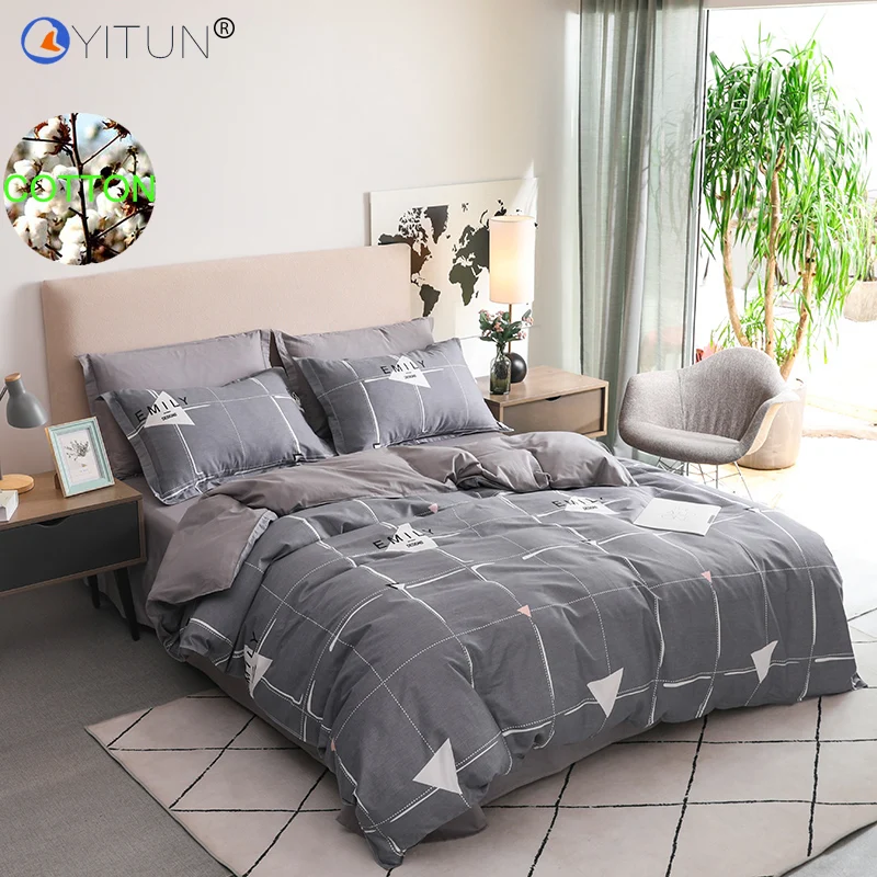 

YITUN 100% Cotton Plant Bedding Set Premium Queen Duvet Cover Set Bed Sheets King Single Soft Comforter Bedding Set Pillow Cases