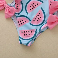Newborn One-piece Swimsuit, Baby Girl Watermelon Print U-shaped Neck Swimwear with Bowknot 0-4T 5