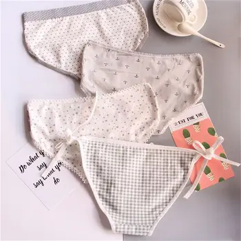

Women Soft Traceless Briefs Set Ladies Printed Lace Low-waist Panties Seamless Tempting G-String Underwear 4 PCS/Pack