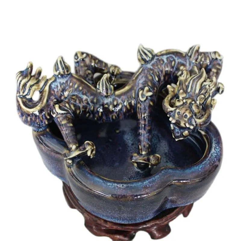 

Chinese Old Porcelain Writing-Brush Washer With Wolong Blue Glaze Pen Wash