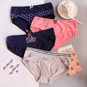

Fashion Girl Women Panties Sweet Underwear Cotton Briefs Lovely Lingerie Soft Comfortable Striped Panty 4pcs/lot PD0087