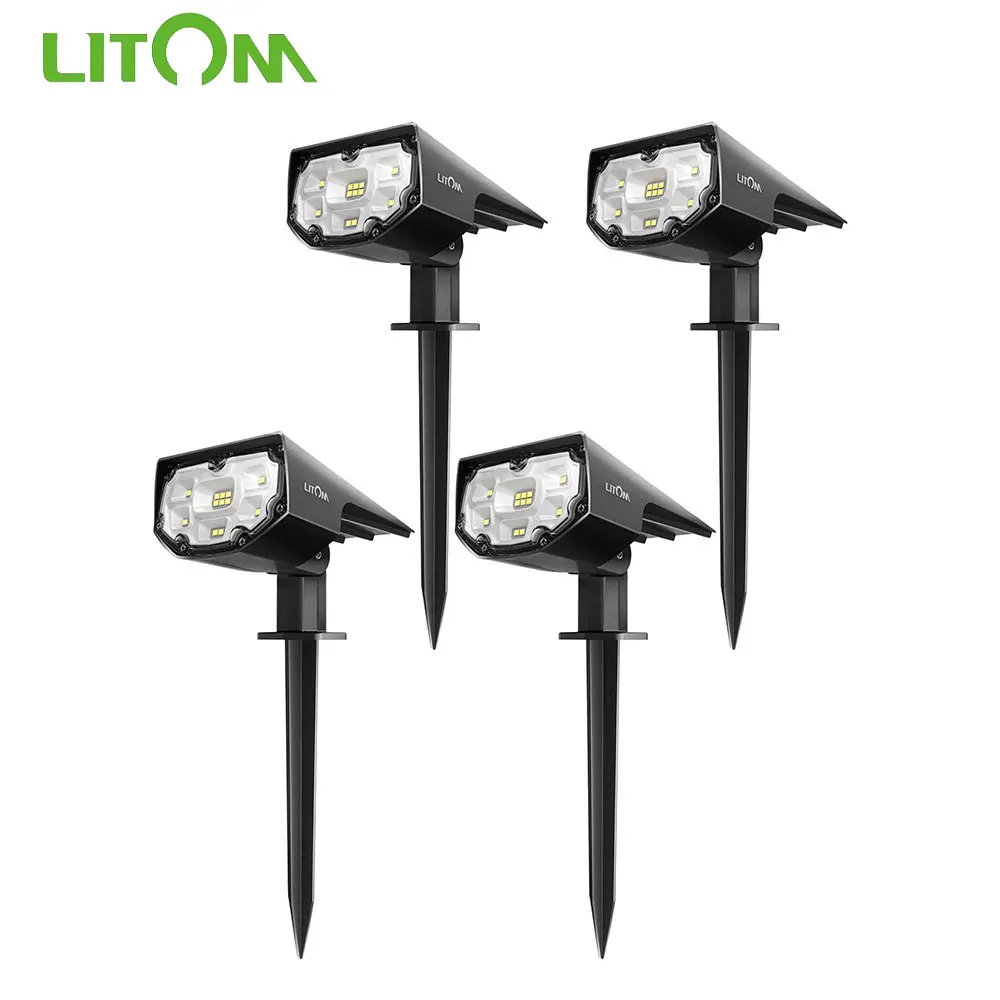 2/4 Packs LITOM CD190 12 LED Solar Powered Lawn Light IP67 Waterproof 2 Lighting Mode Solar Light for Yard Wall Outdoor Garden