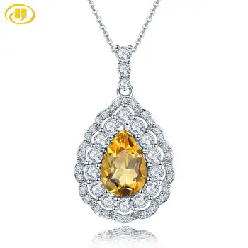 

Hutang 1.70ct Citrine Pear Pendant Natural Gemstone Solid 925 Sterling Silver Necklace Fine Elegant Jewelry for Women New