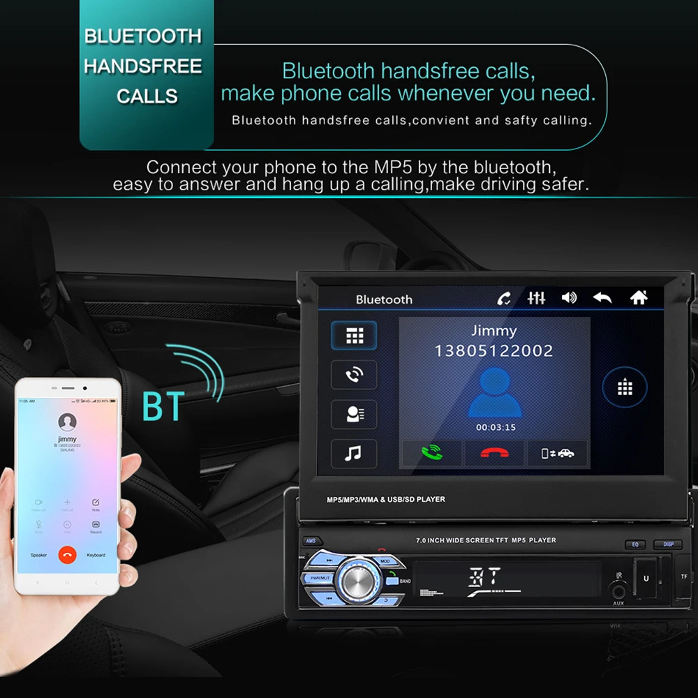 7 дюймов Bluetooth 1080P Авто MP5 плеер 1DIN выдвижной Экран 21 клавиши управления FM/USB/AUX Bluetooth зеркало заднего вида Сенсорный экран