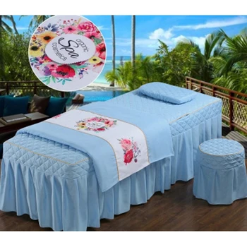 

4-Piece Beauty Bed Massage Table Set - Soft Cotton Facial Bed Cover - Includes Sheets and Bedspread Pillowcase Cover -Blue
