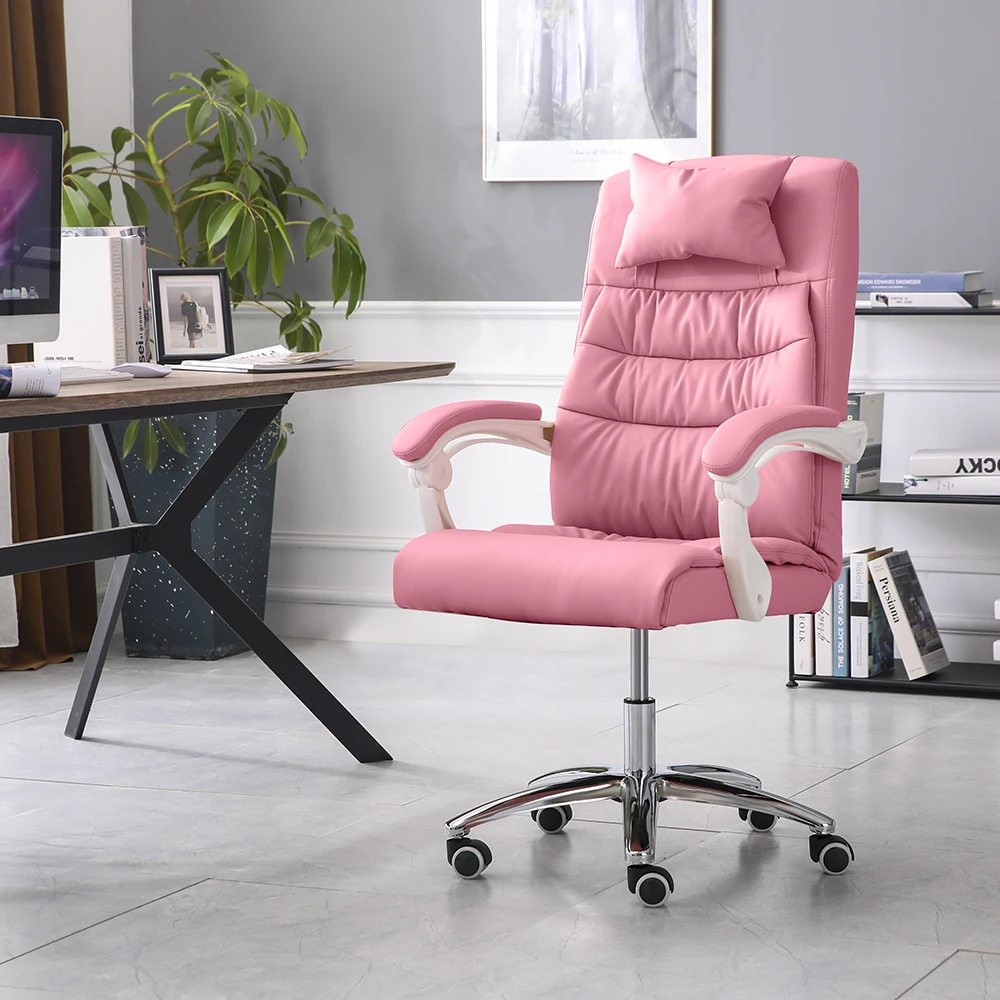 

4 colors Adjustable Office Chair Ergonomic High-Back Faux Leather Racing Bedroom Computer Game Chairs Reclining Seating Pink