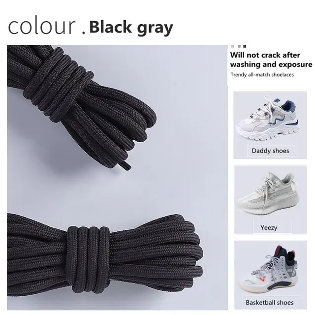 1Pair New 2021 Round Shoelaces Polyester Solid Classic For Yezy Sports Martin Boot shoeslace Sneaker Shoe Laces Strings 20colors Black gray