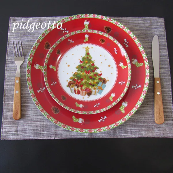 

Ceramic Christmas Tree Red Round Plates Dishes Beef Dessert Dish Fruit Snack Plate Home Dinnerware Decoration