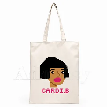 

Cardi B Music Hip Hop Graphic Cartoon Printed Canvas Shoulder Bag Female Funny Large-capacity Eco Environmental Shopper Bag