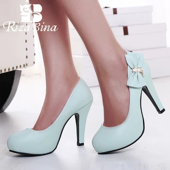 

RIZABINA 4 Color Women High Heels Shoes Bowknot Crystal Pumps Fashion Wedding Club Daily Pu Leather Women Footwear Size 31-42