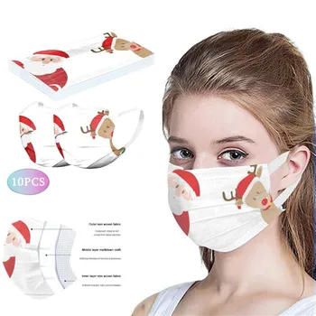 

10PCS Adult Disposable Mask Protection Christmas Print Face Masks 3Ply Ear Loop Non-woven mascarillas para el rostro facemasks