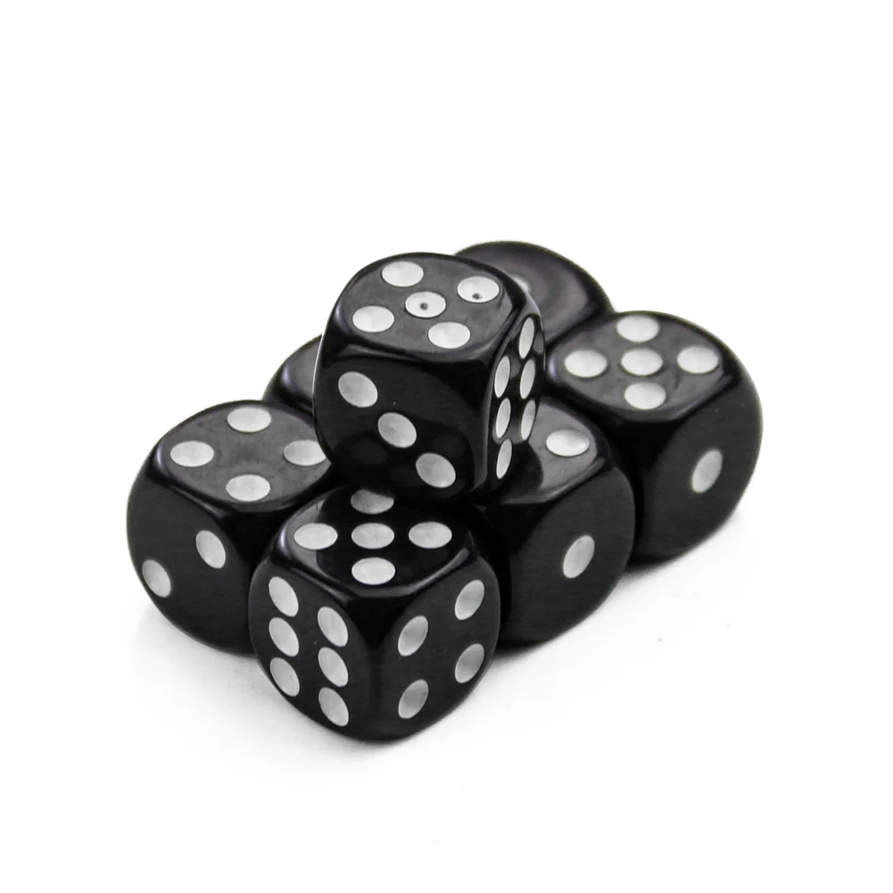 5PCS Acrylic 15mm Black Six Sided Point Dice D6 Playing Games Dice Set Round Corner Drinking Dice for Bar Club Party Board Game