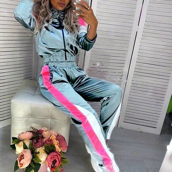 

Reflective Tracksuit Sports Suit Long Sleeve Crop Top Casual Pants Set Lapel Pocket Zipper Umbilical Shirt High Waist Trousers