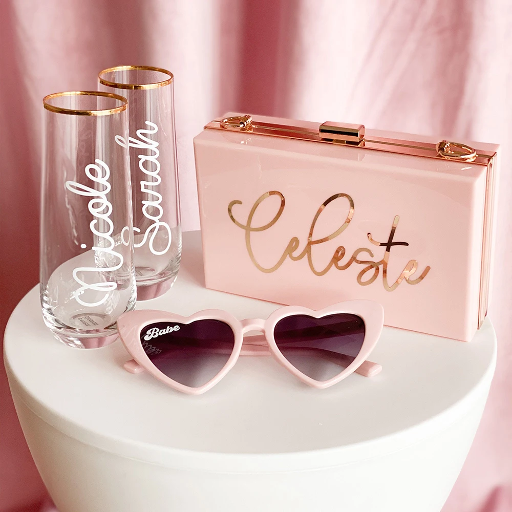 Description Picture 5 of itemPersonalized Bridal Party Gift Stemless Champagne Glass Valentines Day Decor Glasses Wedding Favor Bridesmaid Champagne Flutes
