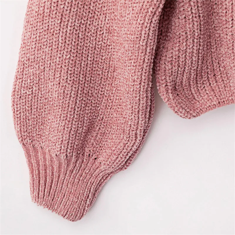 Forefair Casual Turtleneck Sweater Woman Winter Knitting Pullovers Lantern Sleeve Short Black White Knitted Solid Women Jacket