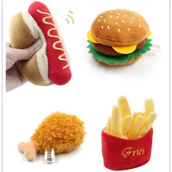 

Dog Plush Toy Emulational Hamburger Chicken Leg French Fries Plush Food Dog Toy With Funny Sound Cat Puppy Chew Interactive Toys