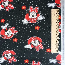 110 см ширина Минни с цветами и узором в горошек черный хлопок ткань для девочек одежда домашний текстиль стеганая наволочка DIY-BK062