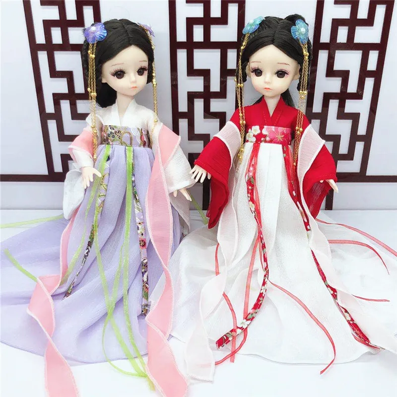 New 28cm Bjd Doll 4D Glasses Chinese Tang Style Palace Clothes Articulated Movable Dress-up Doll Girl Toy Children Birthday Gift