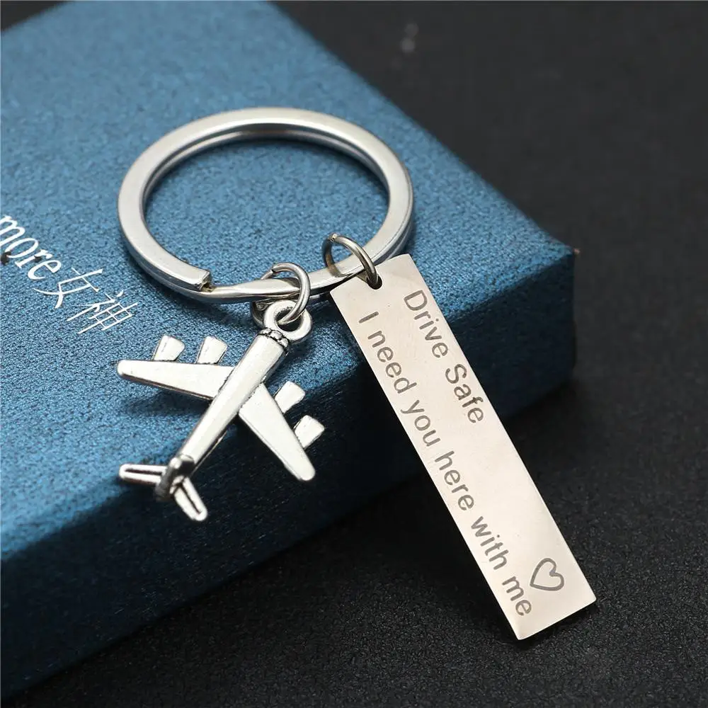 Gift for Pilot Pilot or Flight Attendant keychain with silver toned airplane and Be Safe Word Charm Gift for Flight attendant.