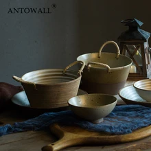 ANTOWALL Цзиндэчжэнь ручной работы ретро керамические чаши для риса и супа чаша с ручкой