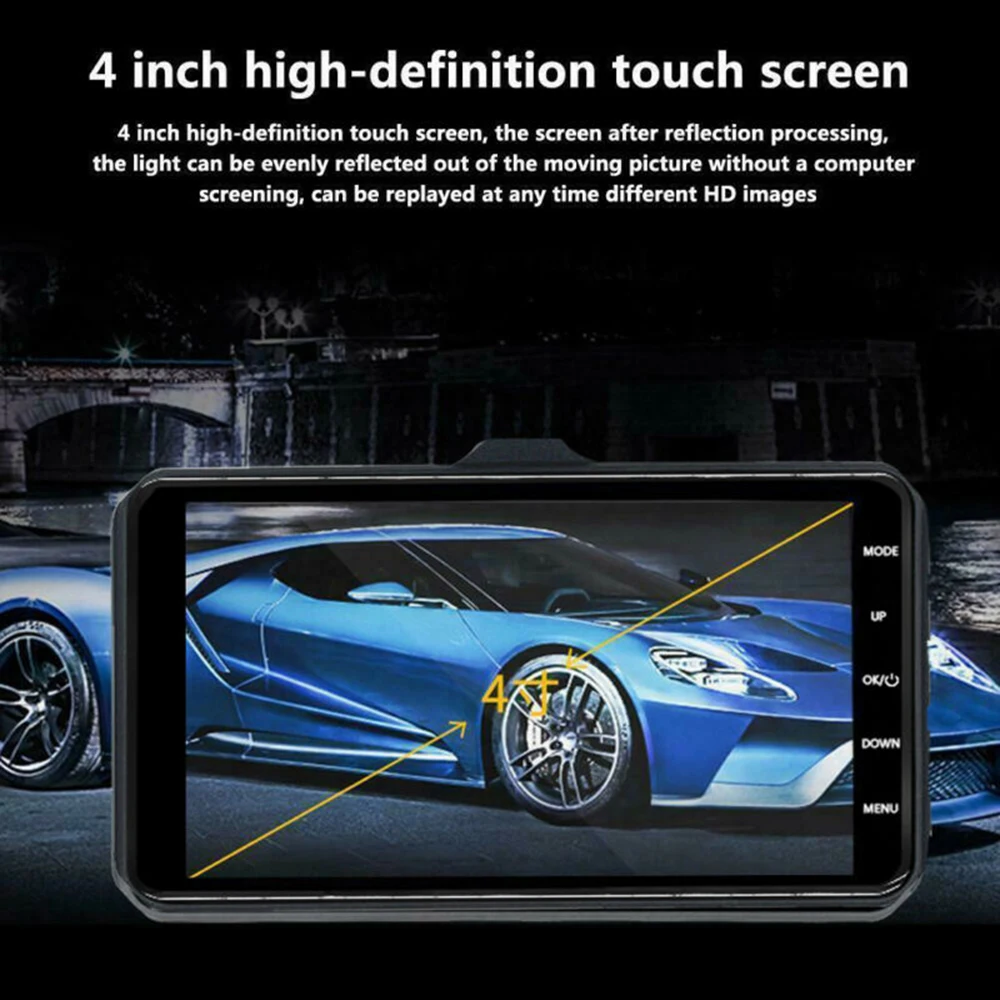 

DVR 4" Cam Dual Lens Car DVR Vehicle Camera Full HD 1080P 4" IPS Front+Rear Night Vision Video Recorder G-sensor Parking Monitor