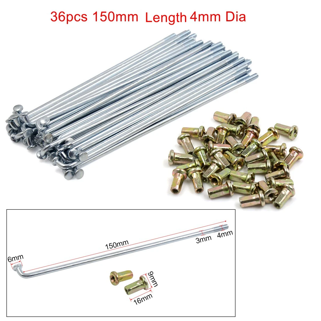 4mm Thread Diameter 150mm-170mm Length Motorcycle Wheel Rim Hub Spokes With Nipples 36pcs 72pcs