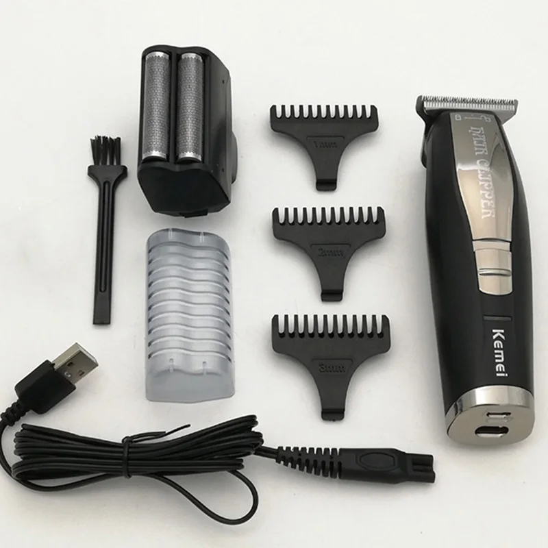 Kemei 2 In 1 Hair Beard Trimmer Electric Shaver for Men 0mm Baldheaded Hair Clipper Reciprocating Razor Finish Shaving Machine - Color: USB without box