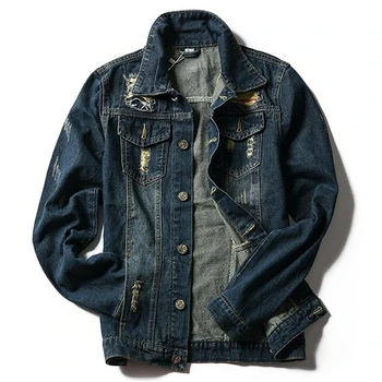

2020 New Brand Denim Jacket Men Ripped Jeans Jackets Coats Frayed Vintage Coats hip hop Male Slim Fit Cotton Denim Tops