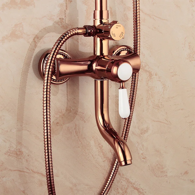 

High gold shower faucet with 8 brass shower head and ceramic hand shower