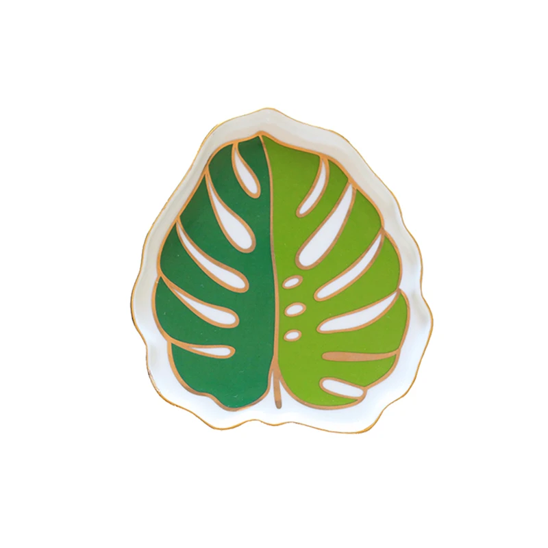 Monstera - L A Pineapple Flamingo Cake Ceramic Plate Dish Decorative Porcelain Plate Jewelry Storage Dessert Tray Ring Trinket Dish Tableware - Цвет: Monstera - L