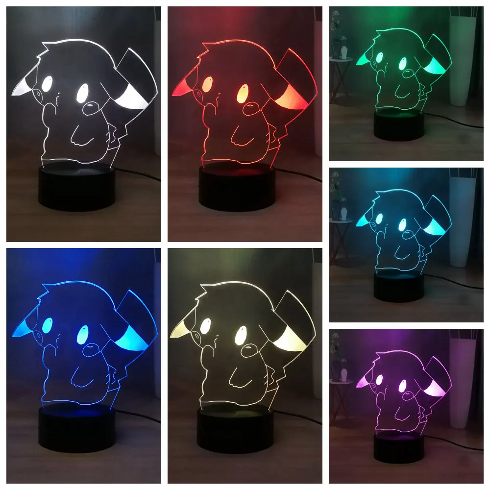 Милый ночник для спальни Покемон мультфильм Пикачу RGB многоцветный светодиодный детский ночник детский праздничный подарок Kawaii милое украшение комнаты