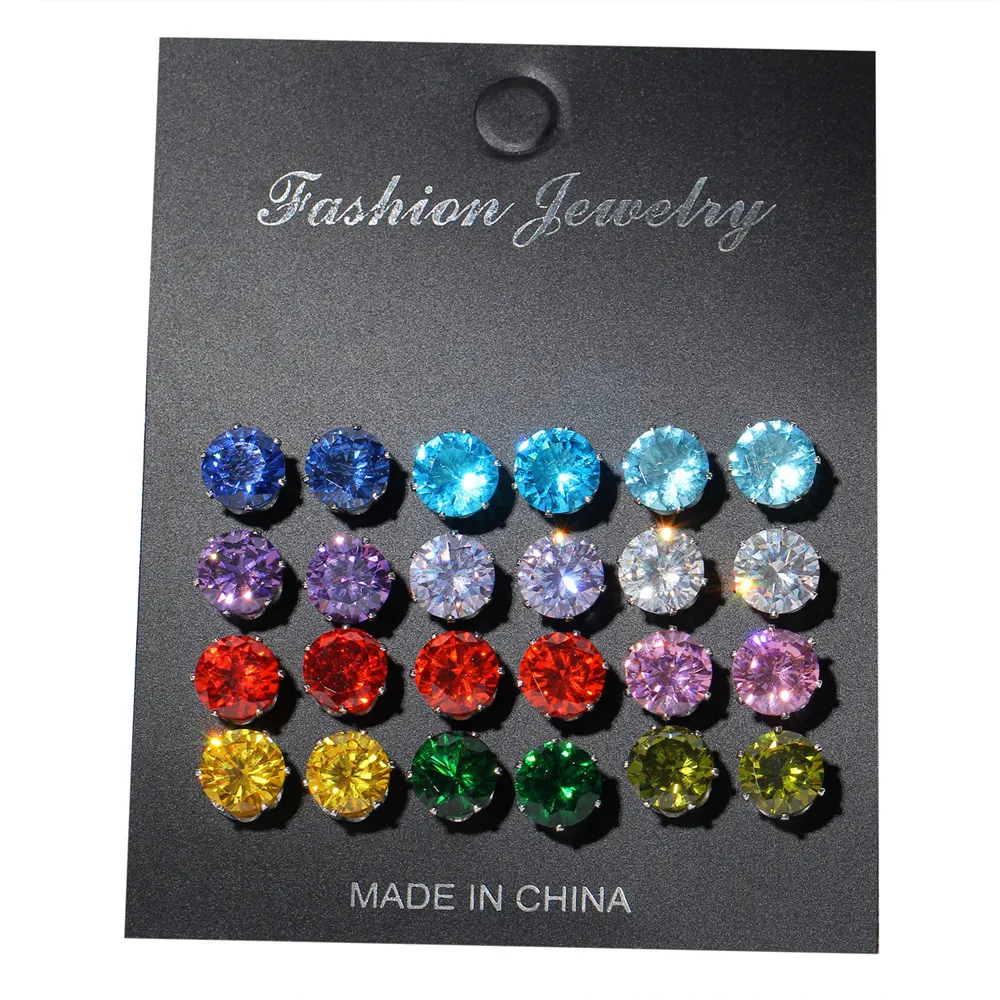

12 pairs/set Colorful Crystal Simulated Pearl Earrings Set Women Jewelry Accessories Piercing Ball Stud Earring kit
