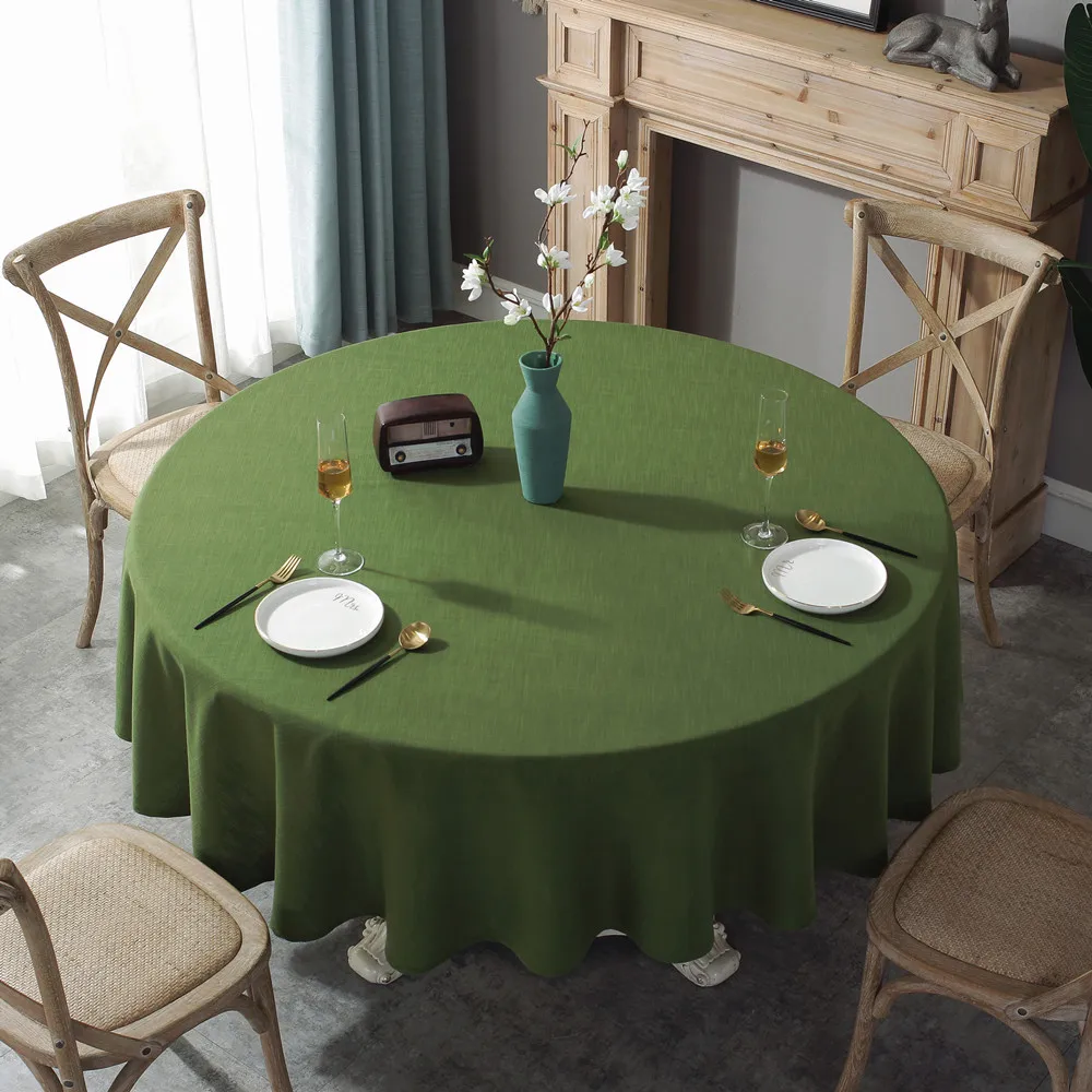 

Round Cotton Linen Solid Color Thickened Tablecloth American Country Style Table Decoration Coffee Table Decoration Reusable