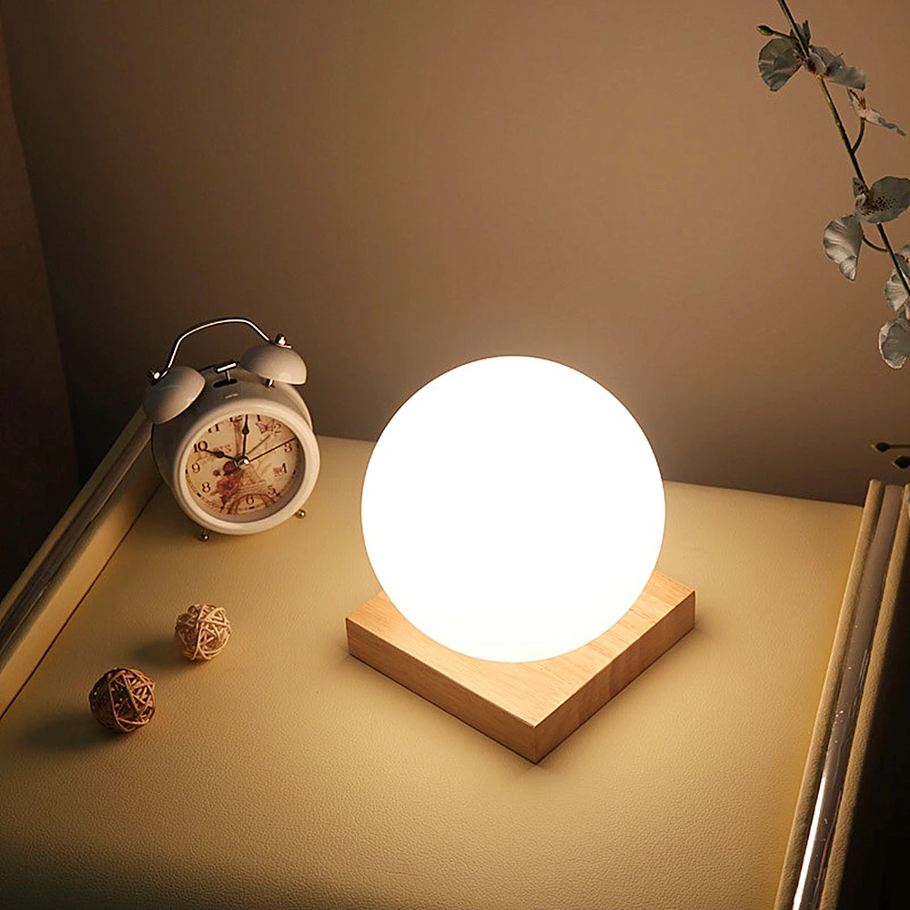 Твердый деревянный стеклянный шар светодиодный светильник Ougui прикроватная тумбочка для спальни Гостиная Кабинет компьютерный стол маленькая лампа