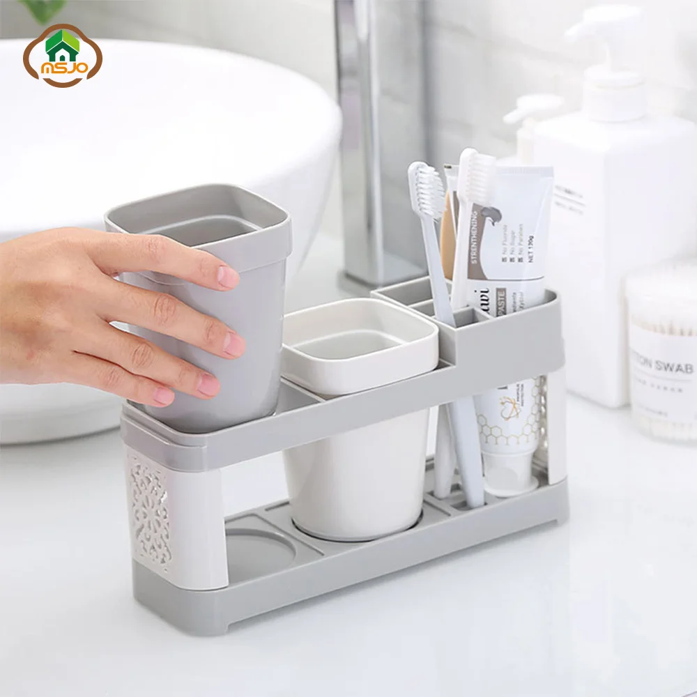 

MSJO Toothbrush Toothpaste Holders Cup Couple Bathroom Set Mouthwash Toothbrush Cup Plastic Teeth Brush Holder Organizer Storage