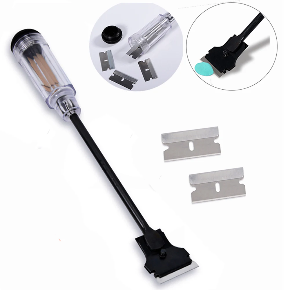EHDIS Cleaning Car Wrap Scraper Long Handle Razor Squeegee +2pcs 1.5 Inch Blade Carbon Fiber Vinyl Film Glue Sticker Remover, razor blade scraper, car wrapping tools, car sticker remover, vinyl squeegee, automotive film tools, razor blade scrapers, car film scraper, car vinyl scraper