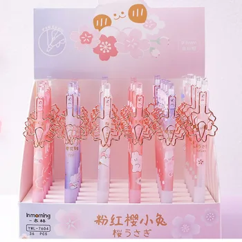 

36 pcs/lot Kawaii Rabbit Cherry Mechanical Pencil Cute Student Automatic Pen Clip For Kid School Office Supply stationery gift