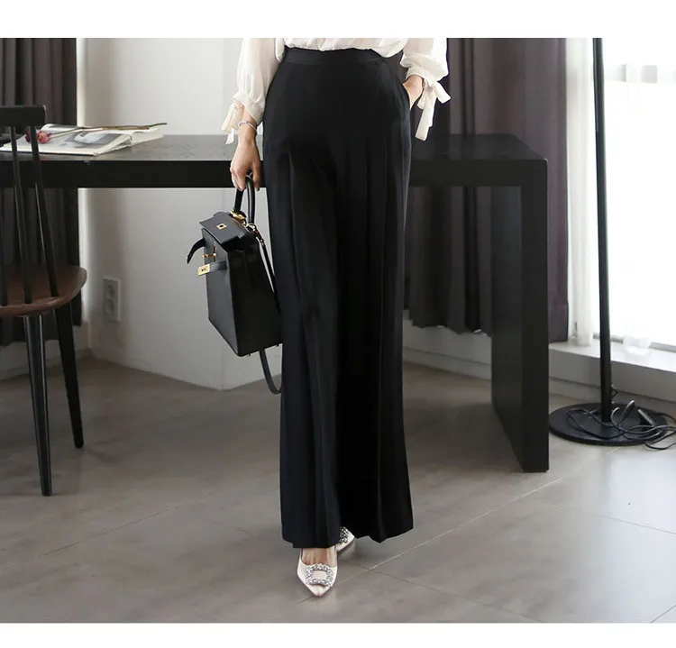 Новые женские комплекты из 2 предметов 2019 осенний корейский стиль элегантный Slash шеи белые блузки и однотонные черные широкие длинные брюки