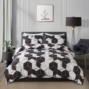 

Soft 3pcs Bedding Set 3D Printing Geometry Bed Set Plants Modern Duvet Cover Set Warm Fashion Bed Kit Home/Hotel 3 Sizes