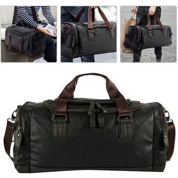 

PU leather Sports Bag Two-way Zipper Travel Bag Weekend Gym Bag Adjustable Belt Shoulder Bag Men Brown Black XXL