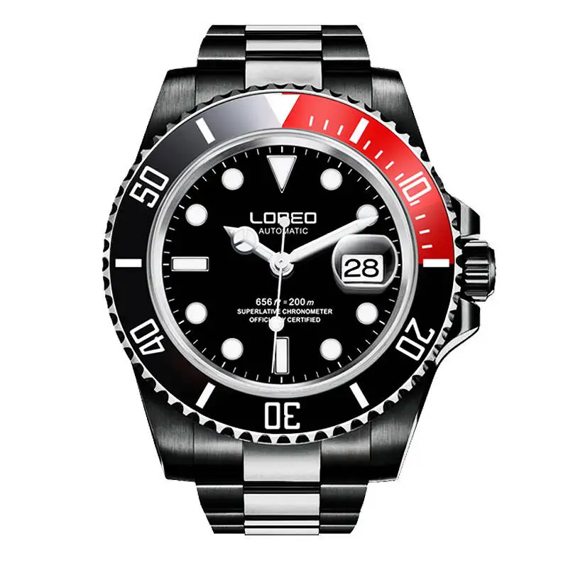 LOREO 9201 Германия 200 м archetype diver's watch автоматический самоветер светящийся сапфировый бриллиант из нержавеющей стали diver's sport - Цвет: red bezel