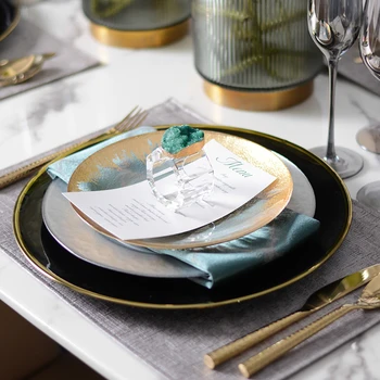

European Style Blasck Silver Glass Plates Ceramic Dinner Set Gold Inlay Porcelain Dessert Plate Steak Salad Cake Plate Tableware